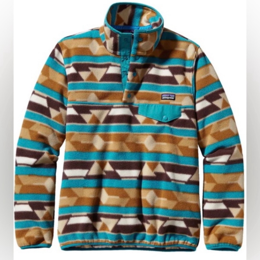 NWOT PATAGONIA Synchilla Aztec Print Pullover Fleece Jacket Snap T Size Medium - Picture 2 of 9